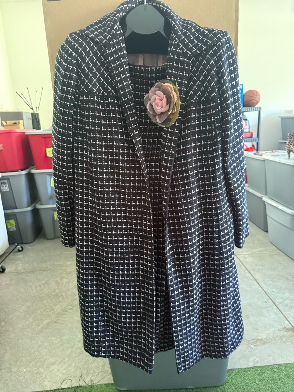 Women's Black & White Checked Open-Front Coat and dress p57
